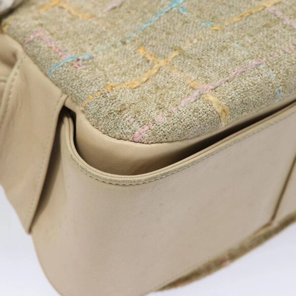CHANEL Choco Bar Turn Lock Shoulder Bag Wool Multicolor CC Auth bs15780 - Picture 4 of 16